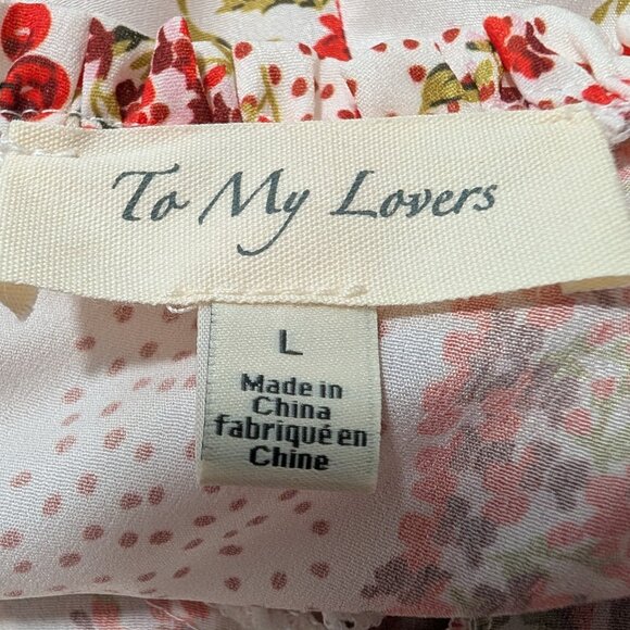 To My Lovers Womens Size L White Red Floral Cherries Puff Sleeve Dress Altered? - Picture 11 of 12